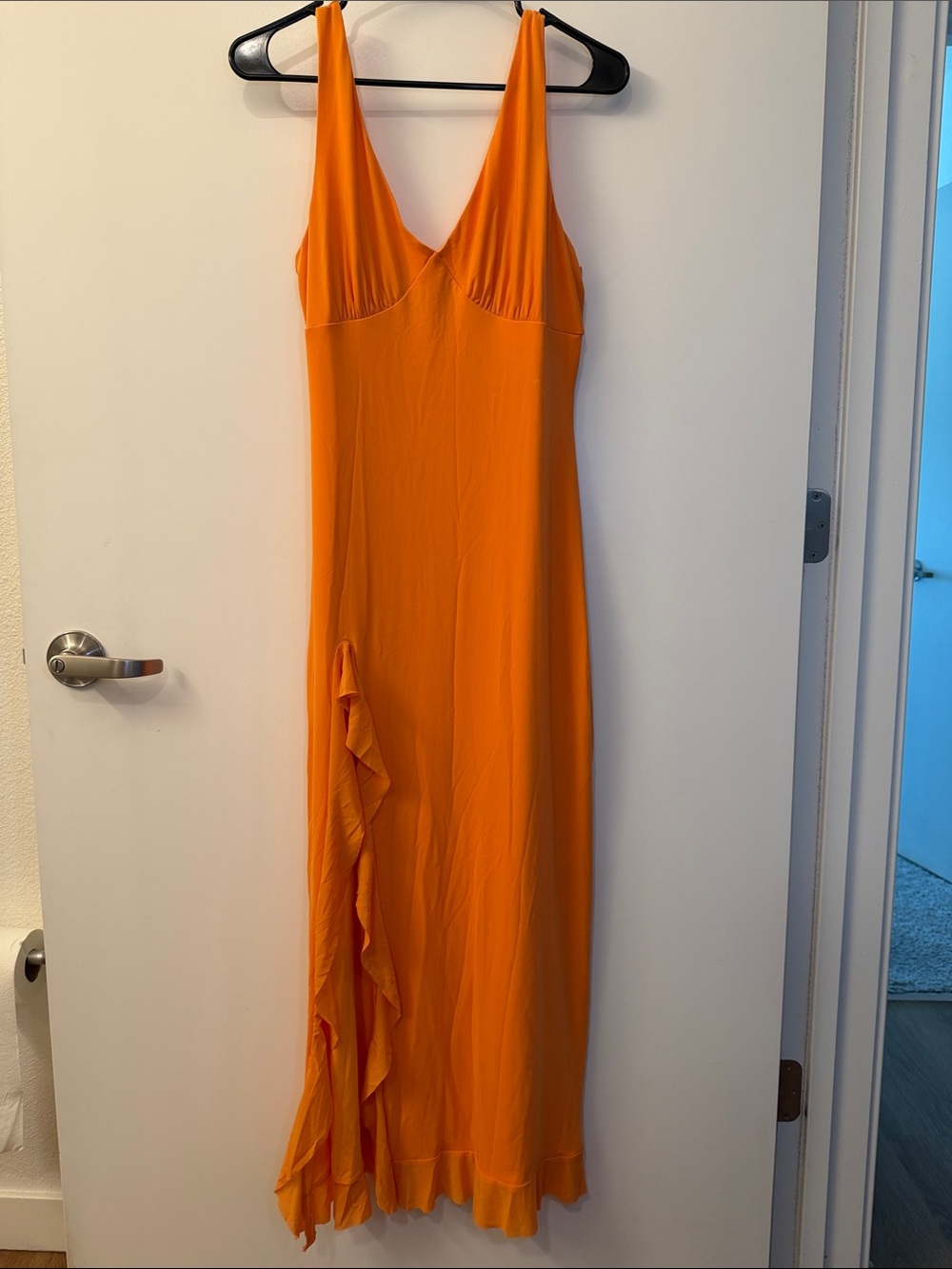 Sleeveless Orange Ruffle Maxi Dress
